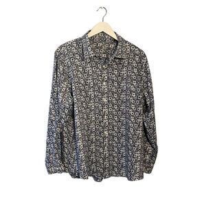 Tasso Elba navy and white floral linen button down shirt - XL